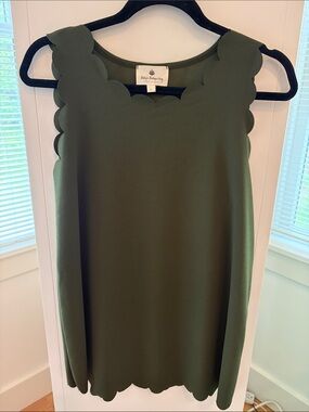 Scalloped Neck Olive Tank Top